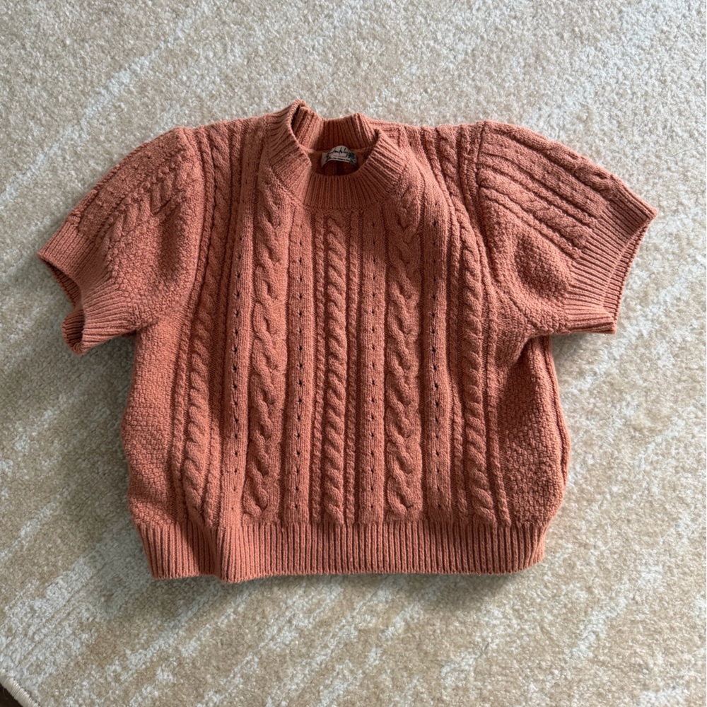 Free People Rust Cable Knit Turtleneck cropped Sweater